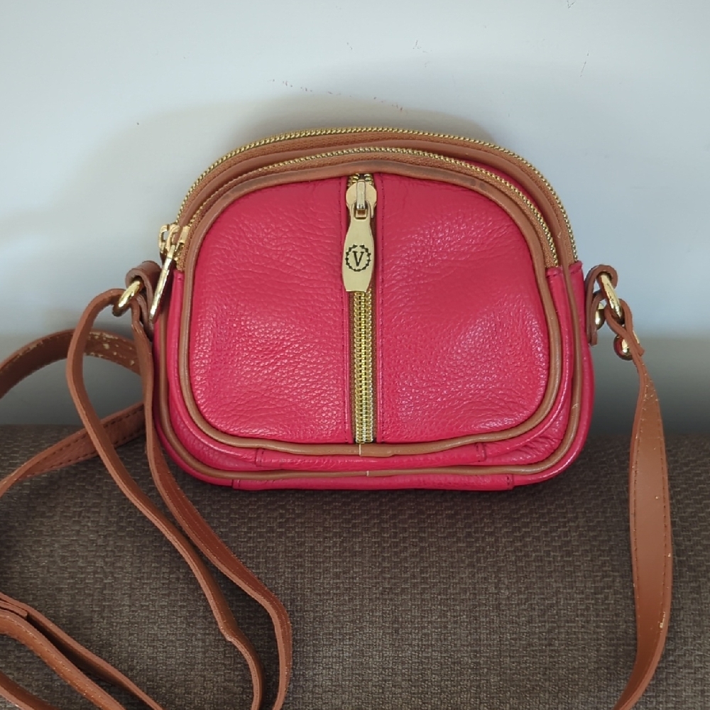 Valentina Red Italian Leather Crossbody Bag